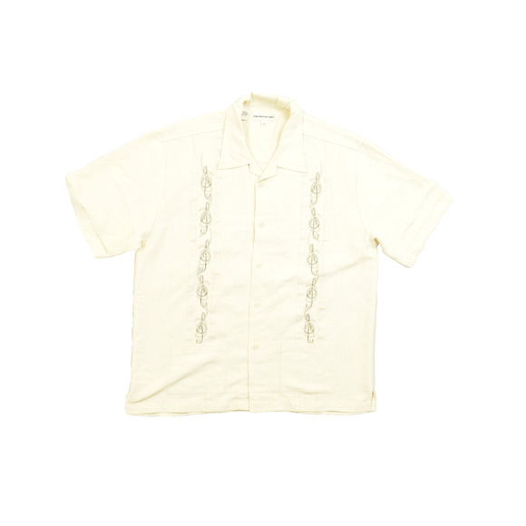 Pronto Uomo Men's Regular Size L Cuban Guayabera Music Note Short Sleeve Shirt - Picture 1 of 8